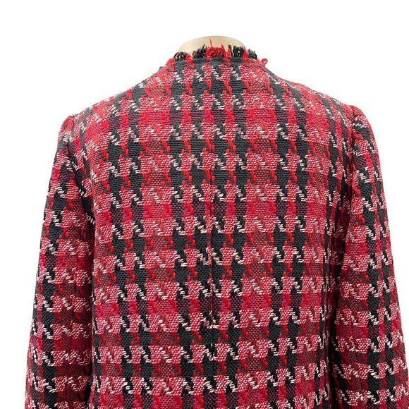 NWT Chicos Long Red Black Tweed Jacket Long Sleeve Open Front Houndstooth Size S - Picture 13 of 14